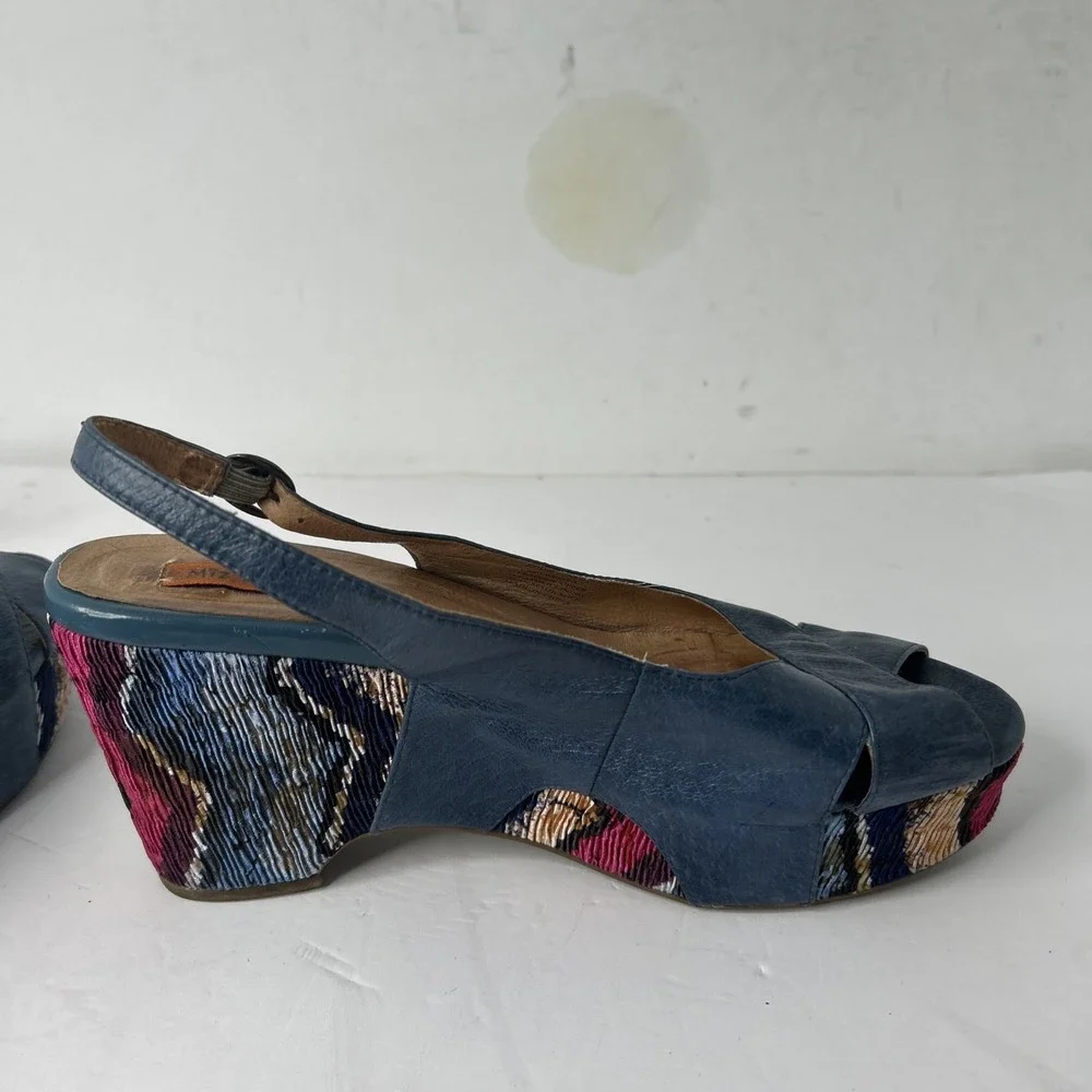 Miz Mooz Women's Blue Leather Multicolor Platform Sandals Sz EU 41 US 8-8 1/2 - Picture 13 of 15